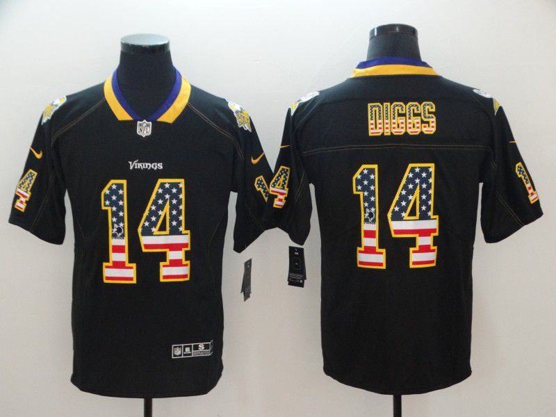 Men Minnesota Vikings 14 Diggs Nike USA Flag Fashion Black Color Rush Limited NFL Jerseys